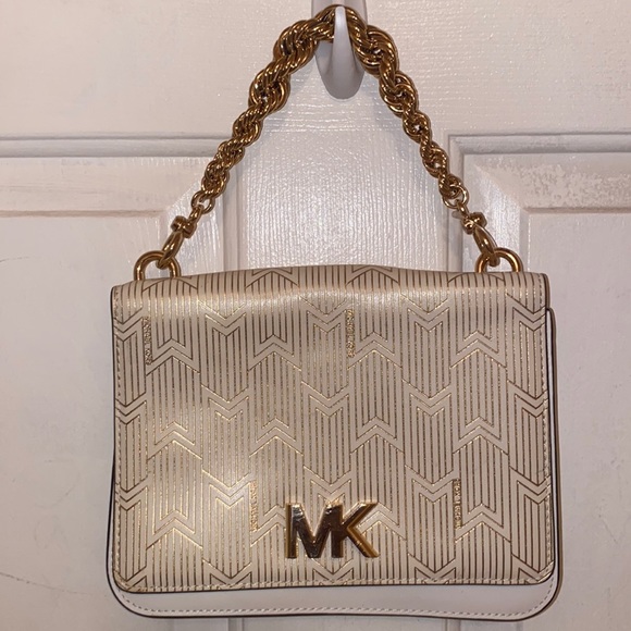 EUC Michael Kors Cream and Gold shoulder bag with Gold Rope Chain Handle. - Picture 1 of 10